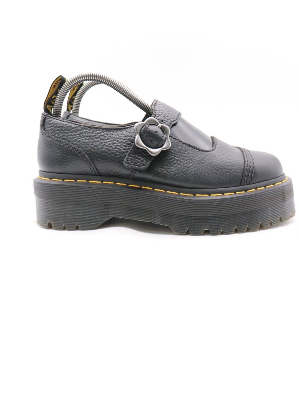 Doc Dr Martens Addina Flower Platform Mary Jane Women's 8 Black Buckle Shoes